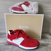 Michael Kors Shoe Womens Size 7.5M Allie Red Trainers Lace Up Suede Sneaker FLAW - £62.05 GBP