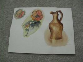 Original Unsigned Simple Still Life Watercolor Painting Pitcher Flowers - £18.20 GBP