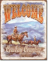 Welcome Cowboy County Rustic Weathered Horse Wall Art Decor Metal Tin Si... - £17.52 GBP