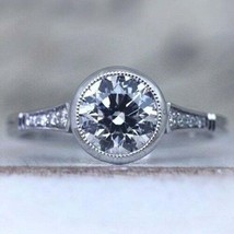 2Ct Round Moissanite Diamond Ring, Bezel Set Ring, Solitaire With Accent Ring - £67.95 GBP