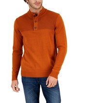 Club Room Men&#39;s Button Mock Neck Sweater Deep Rust-Medium - $19.99