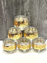 Set 6 Mid Century Modern Roly Poly Glasses Gold Band Cocktail - £50.58 GBP