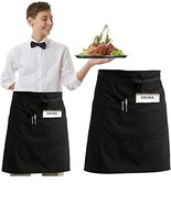 Black Half Short Waist Cotton Apron 2 Pockets Bar Cafe Pub Waiter Chef K... - €5,14 EUR