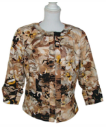 Coldwater Creek Zip Up Jacket Blazer Sz 14 Womens Brown Floral Print Lon... - £17.93 GBP