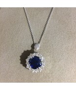 Women&#39;s Cable Necklace Solid 18k White Gold Halo Cushion Sapphire Round ... - £1,685.41 GBP