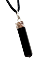 Black Tourmaline Necklace Pendant 3 Sided Point Cord Protective Crystal Stone  - £4.25 GBP