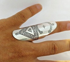 Tuareg Ring Silver Long Handmade Ethnic Jewelry Tribal African Gypsy Hippy Oval - £63.39 GBP
