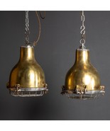 Vintage Marine Pair Of Two Brass Cargo Ship Pendant Lights - $2,378.77 CAD