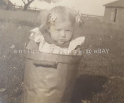 antique ADORABLE BLOND GIRL STUFFED IN A BUCKET rppc REAL PHOTO child head - £68.07 GBP