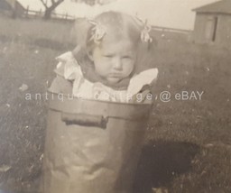 antique ADORABLE BLOND GIRL STUFFED IN A BUCKET rppc REAL PHOTO child head - £65.52 GBP