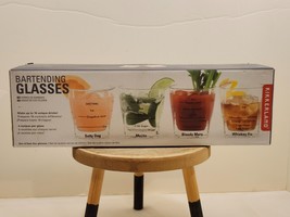 Set of 4 Kikkerland Bartending Glasses 16 Mixed Drink Recipes 8 oz Barwa... - $9.89