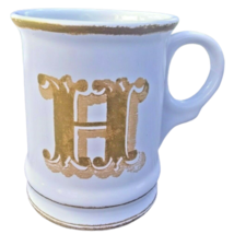Williams Sonoma Initial Mug Letter H Monogram Coffee Tea Cup White Gold Designer - $8.90