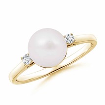 ANGARA Japanese Akoya Pearl Ring with Diamond Accents for Women in 14K Gold - £520.44 GBP