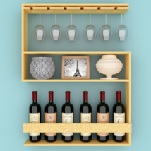 wine rack wall mount wood shelf cabinet bottle glass holders 24 by 29.6 ... - £332.13 GBP