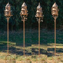 4 Assorted Birdhouse Feeder Garden Stakes in Antique Copper The Homestea... - £102.76 GBP+