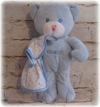 Fiesta Baby Blue Teddy Bear Huggy Cuddle Security Lovey Blanket Rattle 10&quot; EUC - £8.15 GBP
