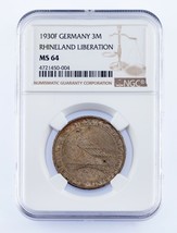 1930-F Alemania 3 Marca Moneda de Plata Rhineland Liberation Graded Por NGC Como - $311.84