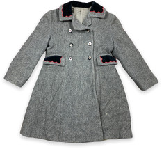 Vintage 60s FW Fischer &amp; Co. Saks Fifth Avenue Gray Wool Pea Coat Kids Girl Sz 6 - £31.74 GBP