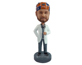 Custom Bobblehead Coold optometrist waring his loop glasses and a lab coat with  - £70.97 GBP