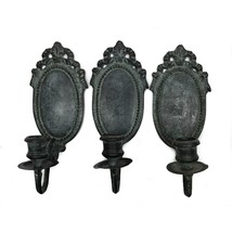 Set of 3 Wall Hanging Candle Holder Ornate Solid Brass Faux Patina Vintage 8x3&quot; - £54.62 GBP