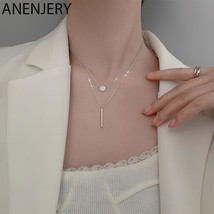 ANENJERY Silver Color Long Stick Pendant Necklace for Women Double Layer Geometr - £12.82 GBP