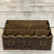 Vintage 1970s Lerner Faux Carved Wood Desk Organizer Mail Letter Holder Sorter - £16.42 GBP