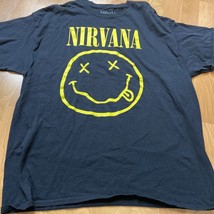 Nirvana Smiley Face T Shirt Mens XL Black Yellow Grunge Punk Rock Band Cobain - £7.91 GBP