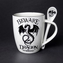 Alchemy Gothic ALMUG14 Dragon is Stirring Cup &amp; Spoon White Black Coffee... - $311.75 MXN