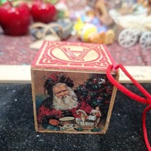 Vtg Christmas Ornament Wooden Block Santa Claus Angel Children Red A B 1.25” - £6.74 GBP