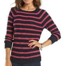 Womens Sweater Chaps Black Pink Striped Long Sleeve Boat Neck $69 NEW-si... - £22.09 GBP