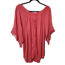 Ali Miles Smocked Tassled Large Coral Boho Beach Festival Tunic Off Shou... - £25.35 GBP