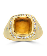 925 Sterling Silver Yellow Gold Plated Cubic Zircon Citrine Ring Size 7 - $49.00
