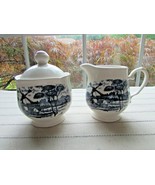 COTTAGE COLLECTION BLUE &amp; WHITE SUGAR BOWL W/LID AND CREAMER WINDMILL PA... - $312.78 MXN