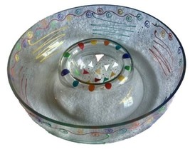 Yikki 103NF Glass Party Dip Bowl 11 Inch Handcrafted Colorful Southwest Themed - £37.35 GBP