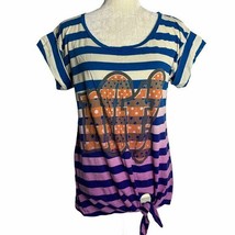 Not! Striped Ombre Tie Front T Shirt M Blue Purple Cuffed Short Sleeves - £10.46 GBP