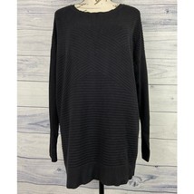 Tribal Textured Tunic Sweater Womens M Black Scoop Neck Long Sleeve Stretch - $15.05