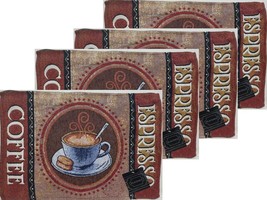 Set of 4 Same Tapestry Kitchen Placemats (13&quot;x19&quot;) HOT ESPRESSO COFFEE C... - £15.48 GBP