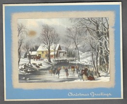 Vintage 1940s Wwii Era Christmas Greeting Holiday Card Victorian Ice Skaters - £11.86 GBP