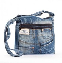 Recycled Denim Jean Crossbody Bag Purse 4494 Sz Medium 12 x 9&quot; Blue - £28.69 GBP