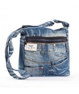 Recycled Denim Jean Crossbody Bag Purse 4494 Sz Medium 12 x 9&quot; Blue - $49.37 CAD
