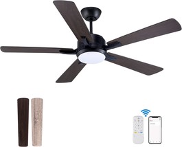 Outdoor Black Smart Ceiling Fan With Lights Remote, 4&quot; And 10&quot; Rod, 52&quot;, Porch - £166.22 GBP