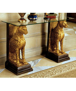 Egyptian Pharaoh Cheetahs Sculpture Furniture Console with Glass top 55&quot; - $1,187.01