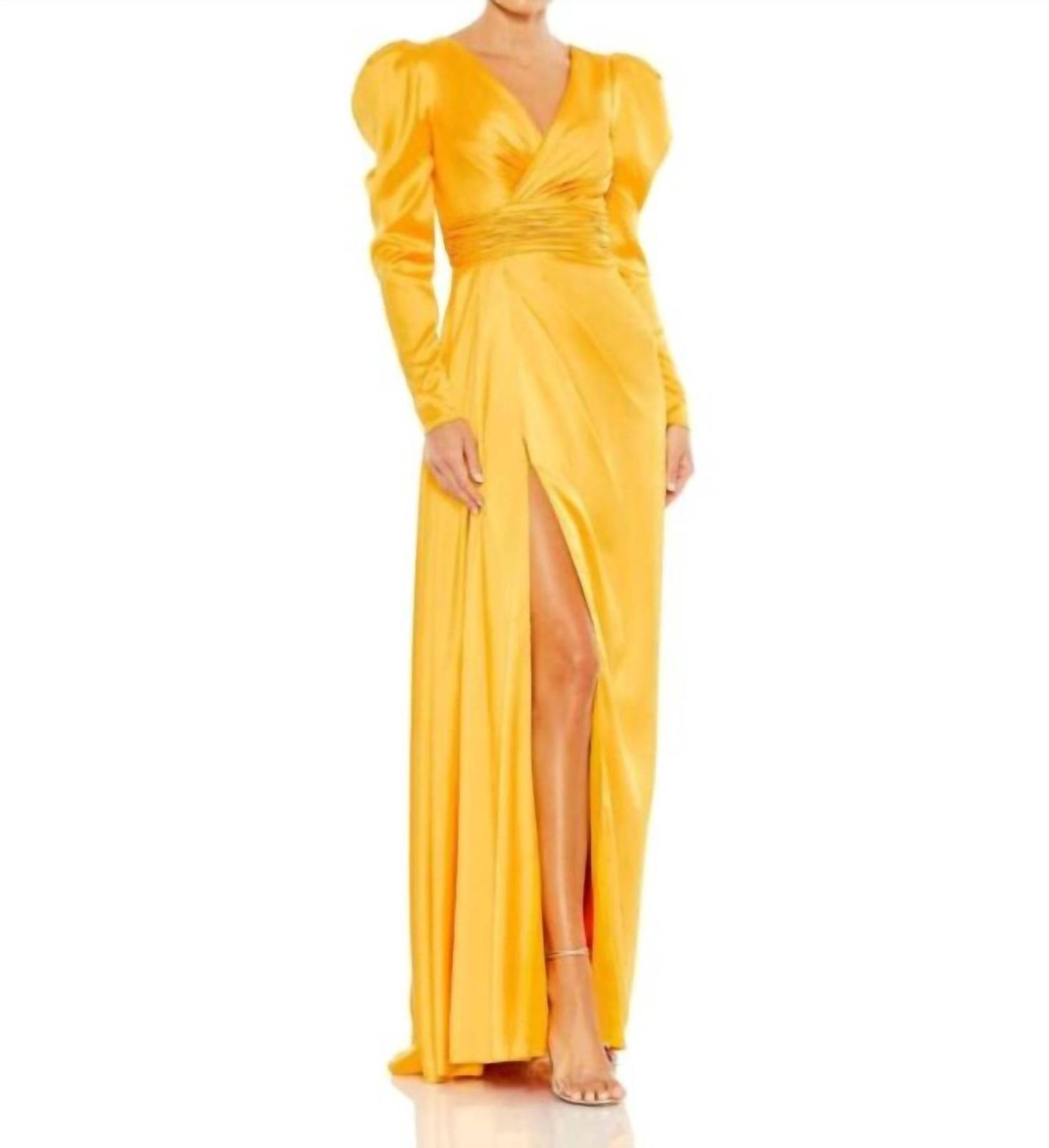 Mac Duggal V Neckline Long Puff Sleeves Maxi Column Gown Size 8 - $230.67
