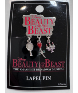 Disney Beauty and the Beast Lapel Original Packaging 3 Dangling Charms Pin - $23.05 CAD