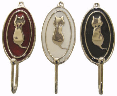 Art Deco Cat Silhouette Hook in Chrome Metal with Enamel Pai - $12.00