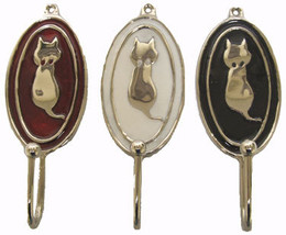 Art Deco Cat Silhouette Hook in Chrome Metal with Enamel Pai - £9.43 GBP