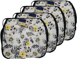 Set of 4 Same Printed Thin Cushion Chair Pads w/black ties, BEES &amp; LEAVE... - £17.00 GBP