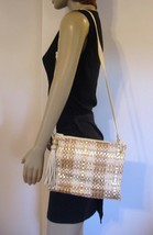 New SHARIF Metallic Leather Basketweave Woven Shoulder Bag Purse Bead Tassel - £34.59 GBP