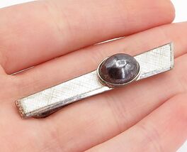 925 Sterling Silver  Vintage Cabochon Cut Hematite Etched Tie Clip  TR1142 - $62.31