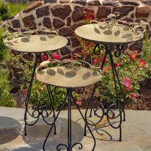 Zaer Ltd. Set of 3 Aged Copper Finish Parisian Birdbaths with Leaves and Butterf - £259.99 GBP
